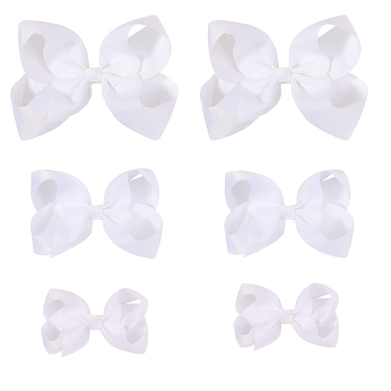 [Australia] - White Bows for Girls,6PCS Hand-made Grosgrain Ribbon Hair Bows Alligator Clips Hair Accessories for Little Teen Toddler Girls Kids (White) White 