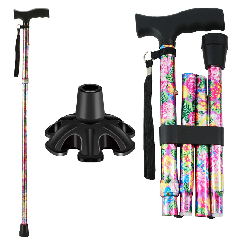 [Australia] - Walking Cane LIXIANG Cane for Man/Woman | Mobility & Daily Living Aids | 5-Level Height Adjustable Walking Stick | Comfortable Plastic T-Handle Portable Walking Stick Folding Cane Pink Print 