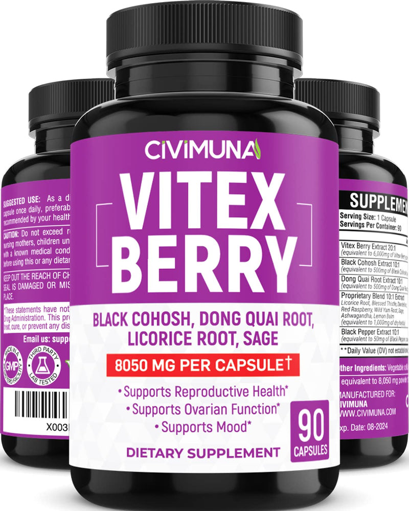 [Australia] - Vitex Berry Extract Capsules | 8050mg | 90 Capsules - 3 Months Supply | Vitex Berry, Black Cohosh Root, Dong Quai Root 