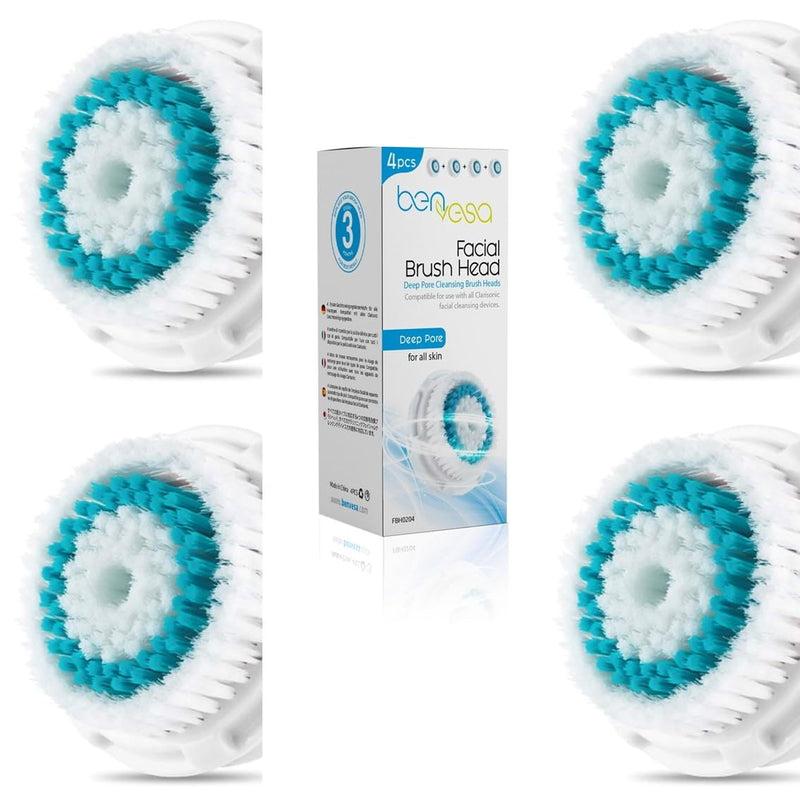 Deep Pore Replacement Brush Heads – Compatible with Clarisonic Mia 1, Mia 2, Mia Fit, Alpha Fit, Smart Profile Uplift – 4 Pack Deep Pore