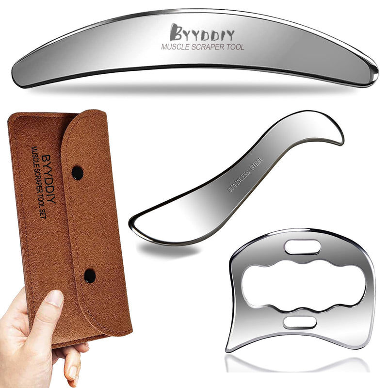 BYYDDIY-3 in 1 Stainless Steel-304 Muscle Scraper Tools Set,Scraping Massage Tools for Physical Therapy,Derma Edge & GuaSha Massage Scraper Tool