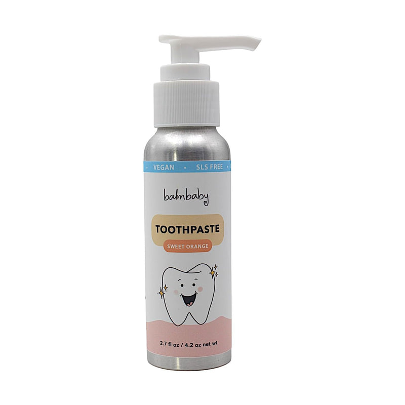 [Australia] - Kids Natural Fluoride Free Toothpaste by BALM! Baby – Children's Toothpaste in Pump Bottle, SLS Free Toothpaste with Xylitol, Vegan Gluten Free, BPA Free, Zero Waste Children’s Teeth Paste (Orange) Sweet Orange 