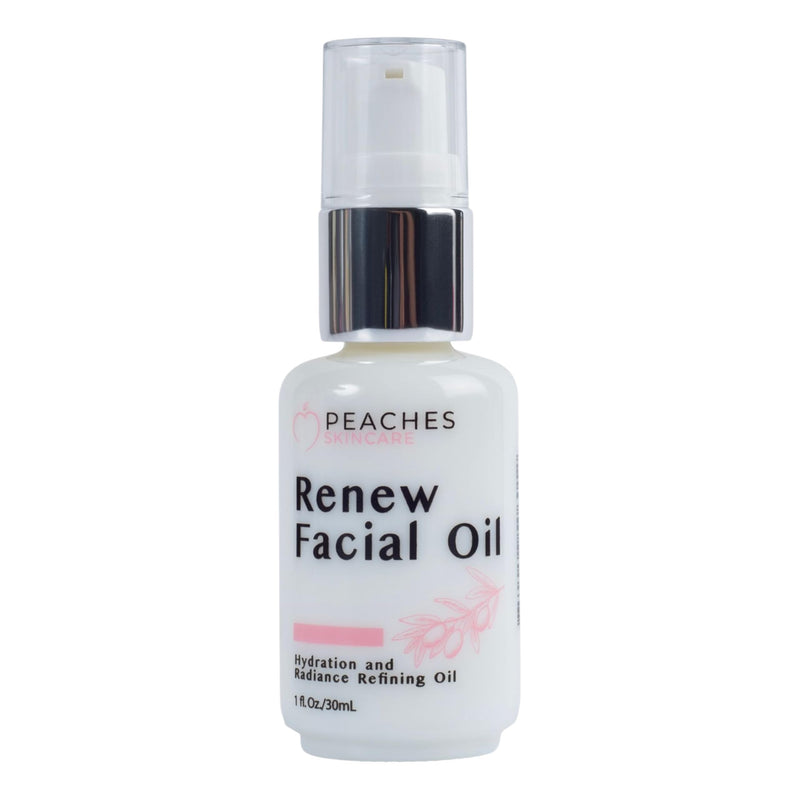 Peaches Skin Care Renew Facial Oil - Squalene Face Oil, 1 oz | Nourishing facial oil with squalene-rich olive oil and vitamins C and E for balanced, smoother-looking skin.