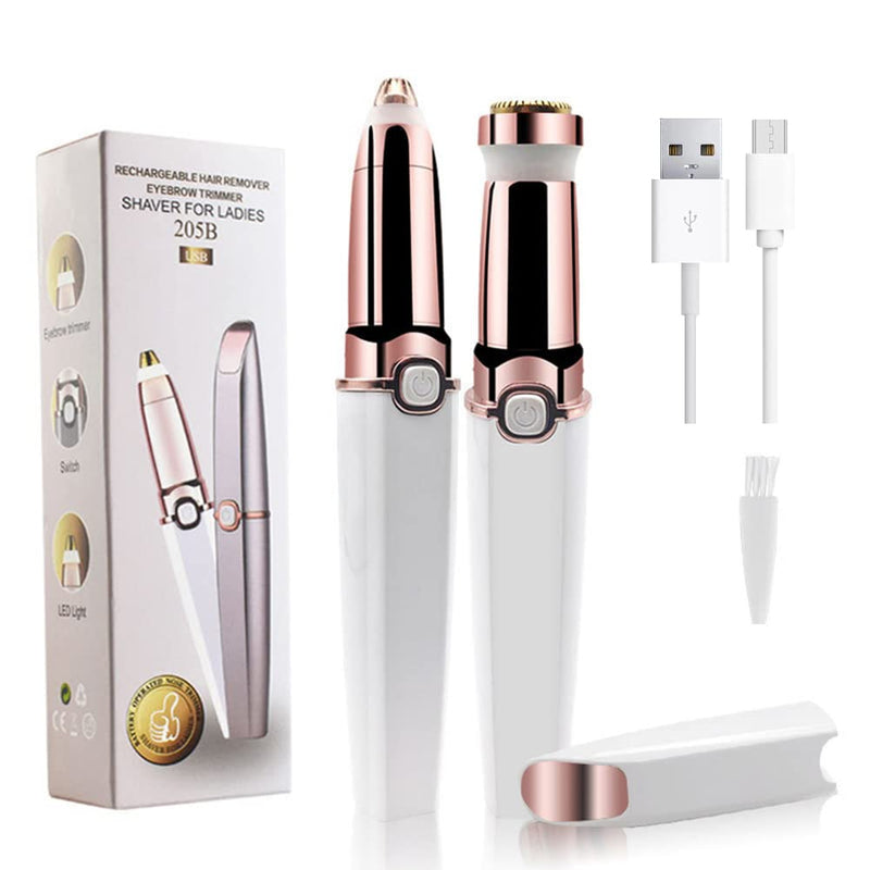 [Australia] - 2 in 1 Eyebrow Trimmer Facial Hair Remover Electric Razor for Women Pubic Hair Bikini Shaver Epilator for Face Peach Fuzz Lips Painless Rechargeable Portable 