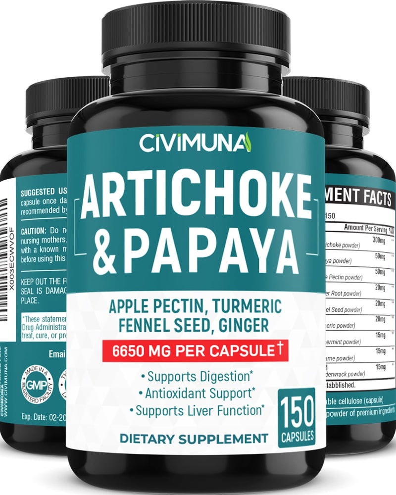 [Australia] - (5 Months Supply) Artichoke Capsules 6650mg - 150 Capsules - Artichoke, Papaya, Apple Pectin - 150 Count (Pack of 1) 