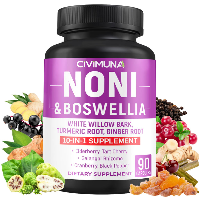 [Australia] - Noni Capsules with Boswellia, White Willow Bark, Turmeric, Ginger Root and More - 90 Capsules for 3 Months Supply 