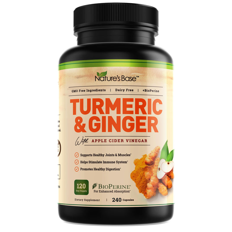 [Australia] - Turmeric Curcumin Supplement with Ginger & Apple Cider Vinegar (240 Count) - BioPerine Black Pepper, Tumeric & Ginger - 95% Curcuminoids & Joint Supplement - Antioxidant Tumeric Supplements Capsules 240 Count (Pack of 1) 