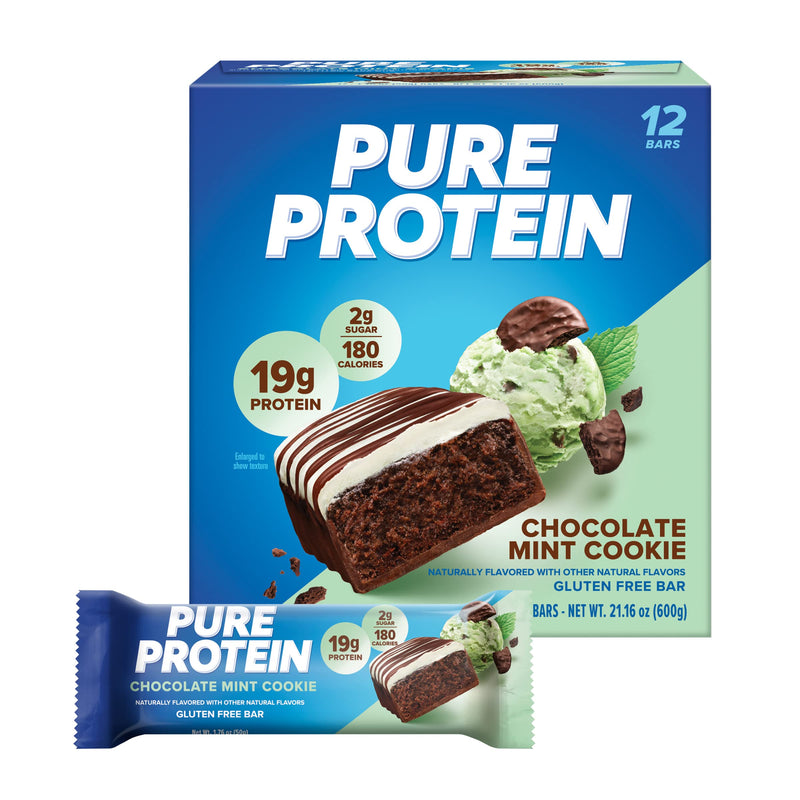 [Australia] - Pure Protein Bars, High Protein, Nutritious Snacks to Support Energy, Low Sugar, Gluten free, Chocolate Mint Cookie,1.76oz, 12 Count (Packaging May Vary) 