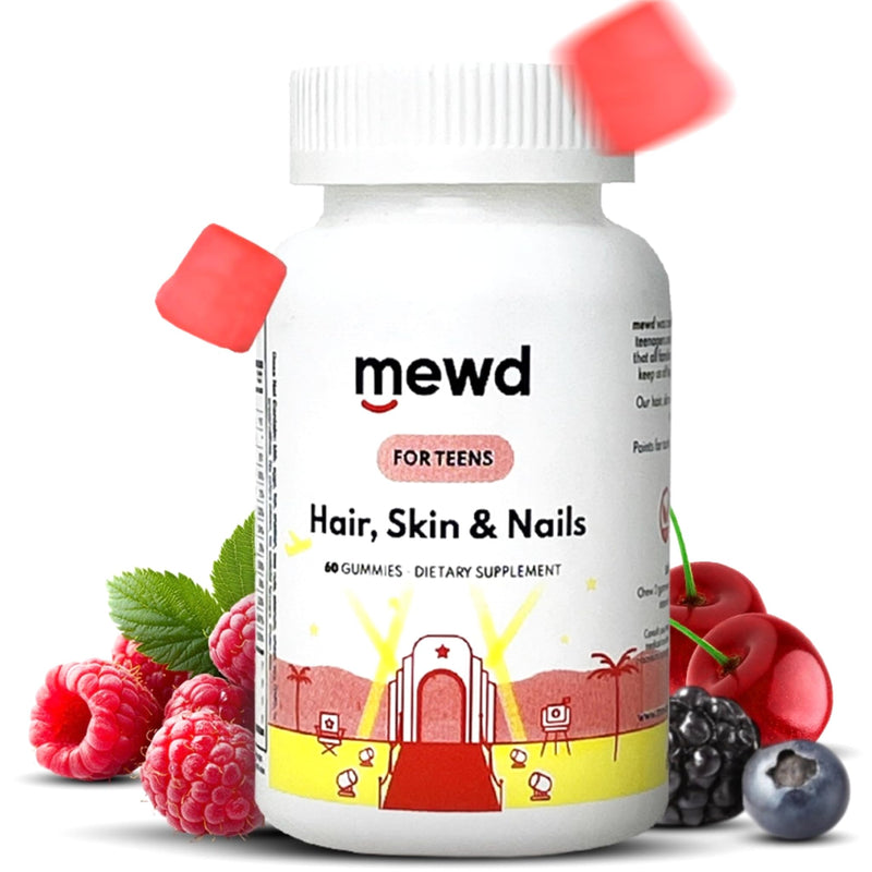 MEWD Teen and Kids Hair, Skin & Nails Support Multivitamin Gummies - Biotin Strength & Growth with Zinc, Vitamins A, D3, B1, B2, B6 & B12 - Gluten-Free, Non-GMO for Girls & Boys - 60 Count - USA Made