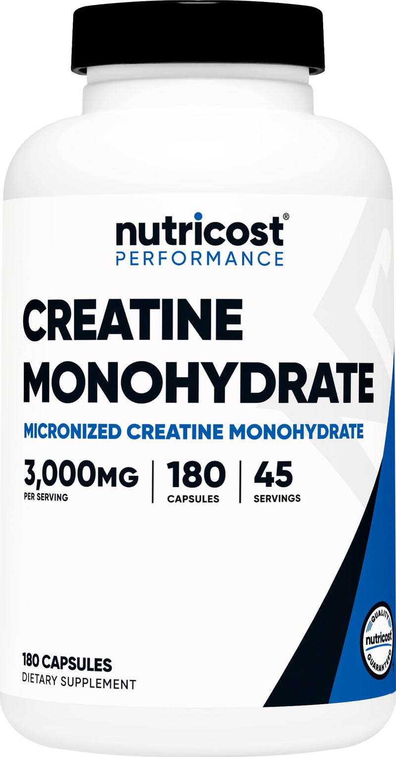 [Australia] - Nutricost Creatine Monohydrate 3,000mg, 180 Capsules (750mg Per Capsule) - Gluten Free, Non-GMO 