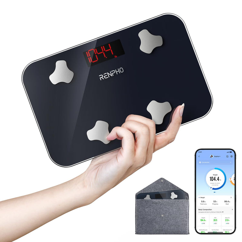 [Australia] - RENPHO Travel Scale for Body Weight, Mini Bathroom Scale for Body Fat, Portable Weight Scale for Traveling with Storage Case, 13 Body Composition Analyzer with App, 400 lbs, Elis Go, 11.02" x 7.09" 