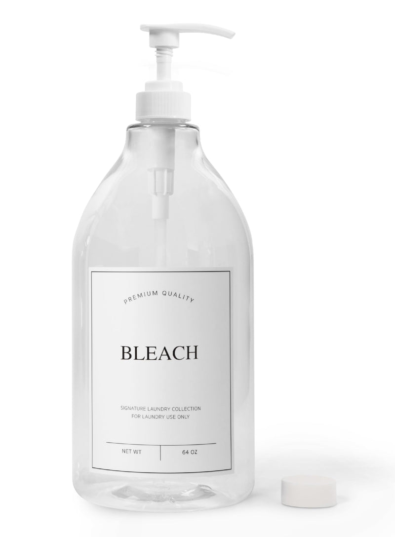 [Australia] - Calindiana Modern Farmhouse Bleach Liquid Laundry Detergent Dispenser for Laundry Room Decor and Organization, PET Plastic Landry Soap Containers with Water Resistant Label, Clear 64oz Clear Bottle/White Label 