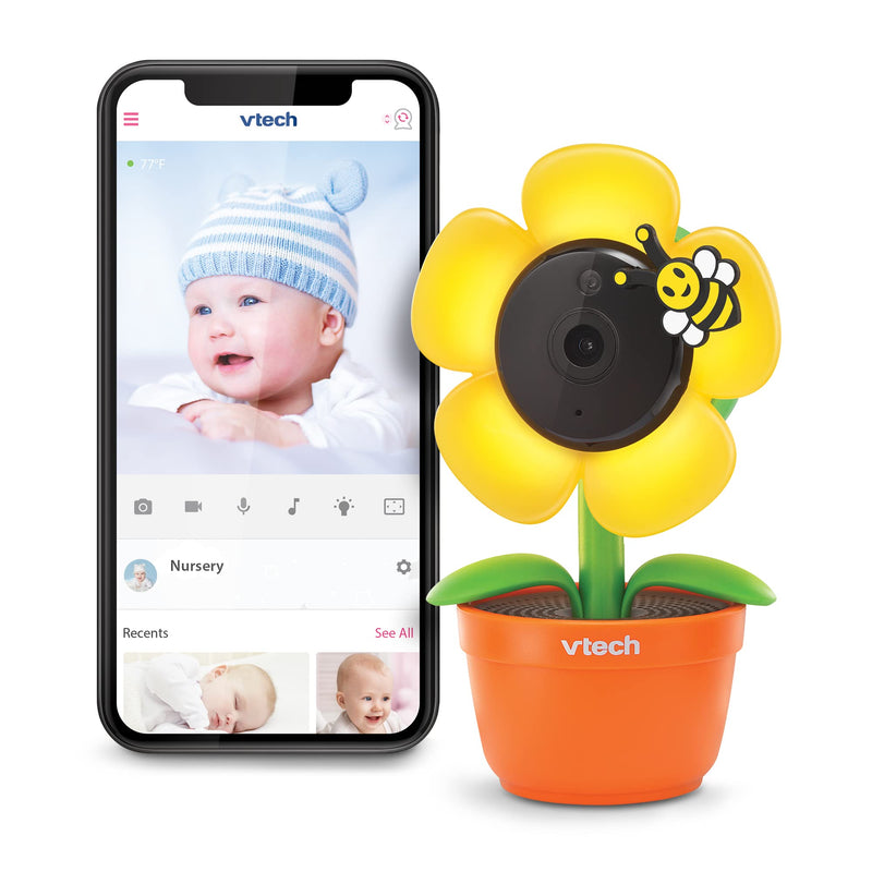 [Australia] - VTech RM9751 Yellow Daisy Smart Wi-Fi Baby Camera, iOS & Android Enabled, 1080p Full HD, Privacy Mode Cover, Night Light, Soothing Sounds & Lullabies, Two-way Intercom,Temperature Sensor, Night Vision 