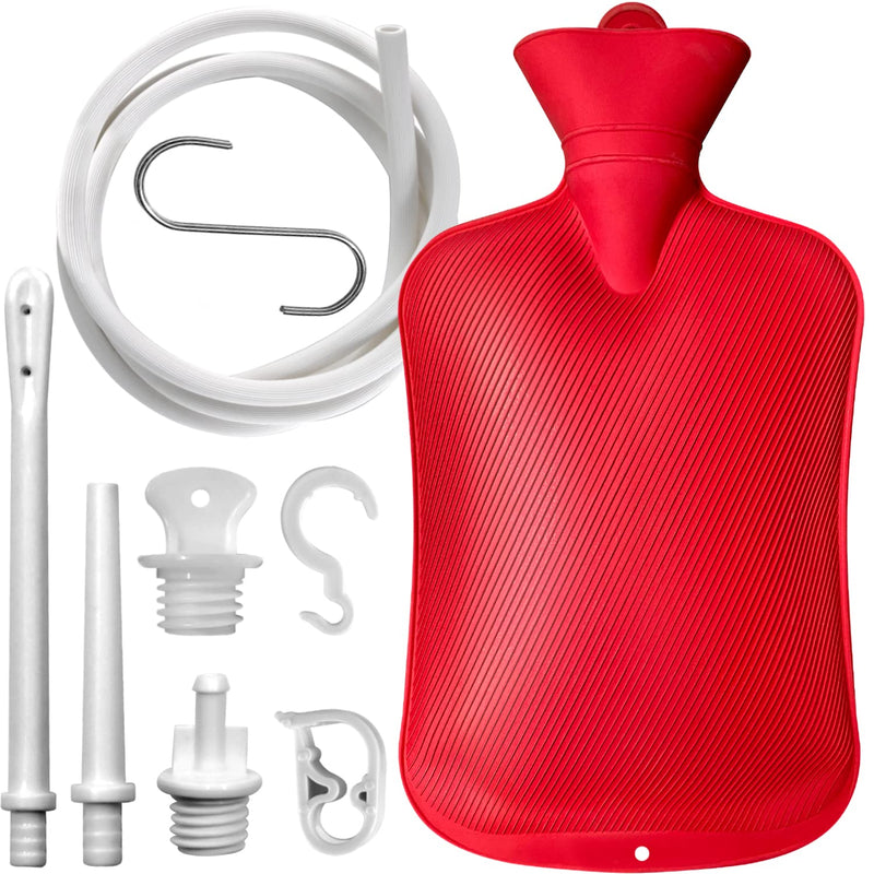 [Australia] - Enema Bag 2L Home Enema Kit with 2 Enema Tips,60 inch Long Silicone Hose, Controlable Water Flow Valve, Hot-Water Bottle for Colon Cleansing Enemas for Women/Men（Red） Red 