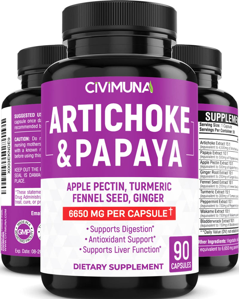 [Australia] - Artichoke Capsules 6650mg - Artichoke, Papaya, Apple Pectin - 3 Months Supply 