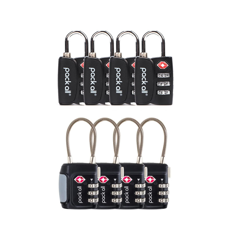 pack all Travel Accessories Bundle | Cable Luggage Locks(4 Pack) & TSA Luggage Lock(4 Pack)