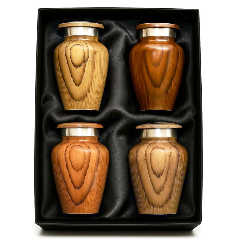 [Australia] - Metallic Wooden Print Small Urns for Human Ashes Keepsake - Mini Urn for Ashes Adult Male & Female - Keepsake Urns Set - Honor Your Loved One with Funeral Memorial Urn (Wooden, Set of 4) 