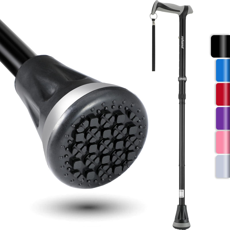 [Australia] - REHAND Walking Cane - Foldable, Adjustable, Collapsible Walking Canes for Men & Women, Heavy Duty All Terrain Tip, with Travel Bag | Walking Sticks for Seniors & Adults Natural Black 