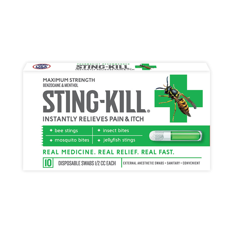 [Australia] - Sting-kill First Aid Anesthetic Swabs, Instant Pain + Itch Relief from Bee Stings and Bug Bites, 10-Count 