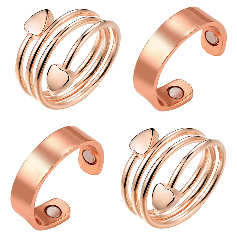 [Australia] - BioMag Copper Rings for Women, 99.99% Pure Copper Magnetic Rings Thumb Rings for Lymphatic Drainage, Adjustable Jewelry Gifts for Women Rose Gold 