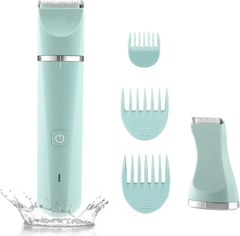 [Australia] - Bikini Trimmer for Women,IP7X Waterproof Wet/Dry Groin Shaver,Electric Ball Trimmer Pubic Hair Trimmer Shaver,Snap-in Ceramic Blades,Green Blue 