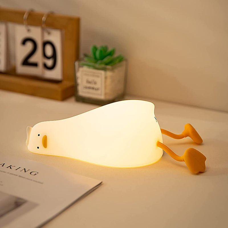 [Australia] - LED Lying Flat Duck Night Light, 3 Level Dimmable Nursery Nightlight,Cute Lamps Silicone Squishy Light Up Duck,Rechargeable Bedside Touch Lamp for Breastfeeding Toddler Baby Kids Decor A-Duck light 
