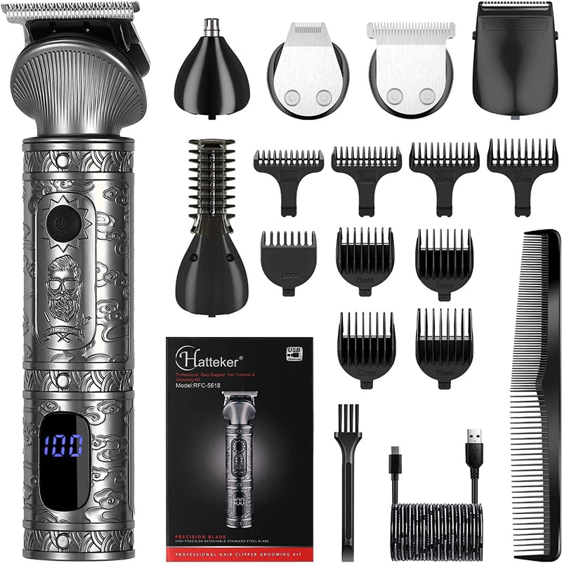[Australia] - Hatteker Beard Trimmer Kit for Men Professional Hair Clipper T-Blade Beard Hair Shaver Nose Trimmer Hair Cutting Kit Body Grooming Kit Cordless 6 in 1 