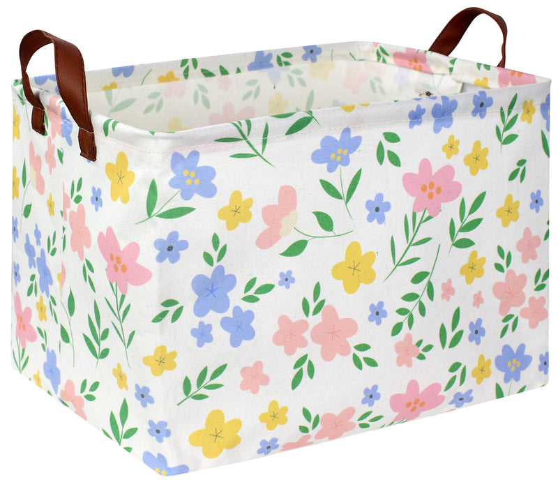 [Australia] - HIYAGON Kids Storage Basket Baby Girl Basket Gift Baskets Empty Cute Toy Storage Bin Organizer Box Rectangular Bedroom Decor Books(Flower) Flower 