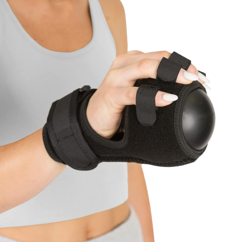 [Australia] - BraceAbility Anti Spasticity Splint - Contracture Stroke Resting Hand Orthosis Brace and Ball for Right or Left Cramp Relief, Twitching Pain, Recovery Therapy, Dupuytren's Treatment, Arthritis Remedy 