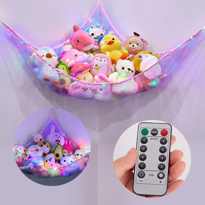 [Australia] - Basumee Stuffed Animals Net or Hammock with LED Light Hanging Toy Net Hammock for Stuffed Animals Storage Stuff Animals Hammocks for Nursery Kids Room with Remote Control, 8 Kinds of Lights(Pack of 1) Blue and Purple 51'' x 51" x 71" (Pack of 1) 