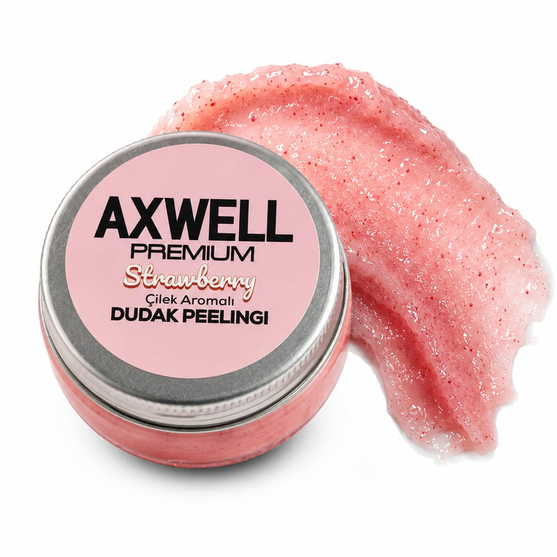 Axwell Premium Lip Scrub – Lip Exfoliator Scrub & Lip Scrubber Exfoliator for Dry Cracked Lips – Strawberry Lip Moisturizer for Very Dry Lips – Vitamin E Almond Oil Lip Balms & Moisturizers 1 fl oz