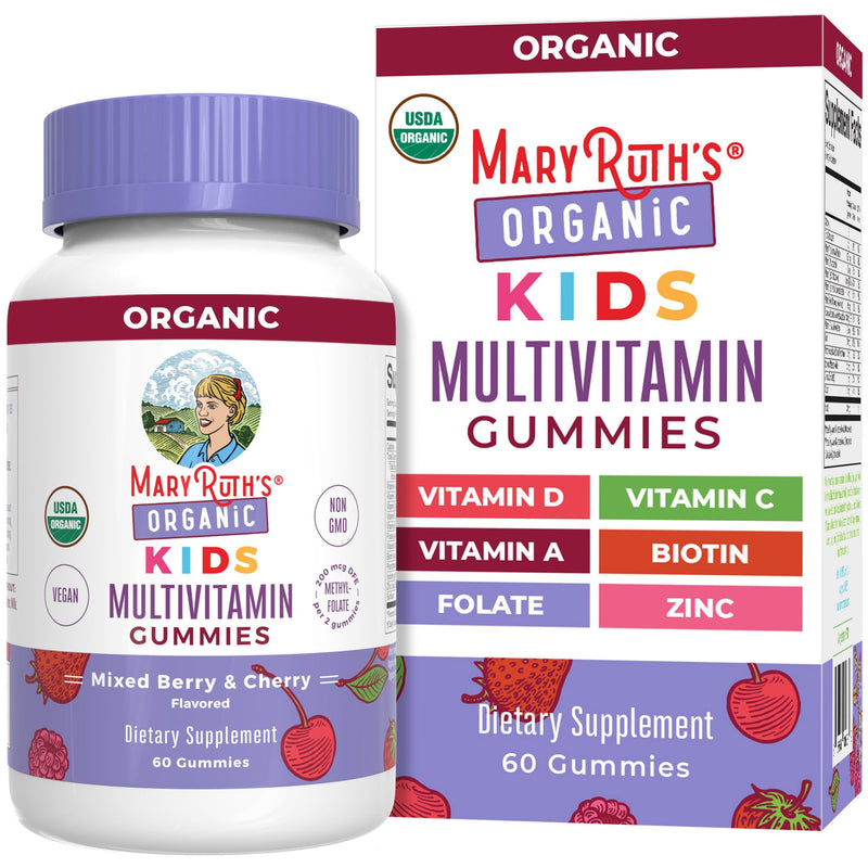 MARYRUTH'S USDA Organic Multivitamin Gummies, Ages 4+, Kids Vitamins, 60ct | 1 Month Supply, Vegan, Only 2 Gummies a Day, 60 Count