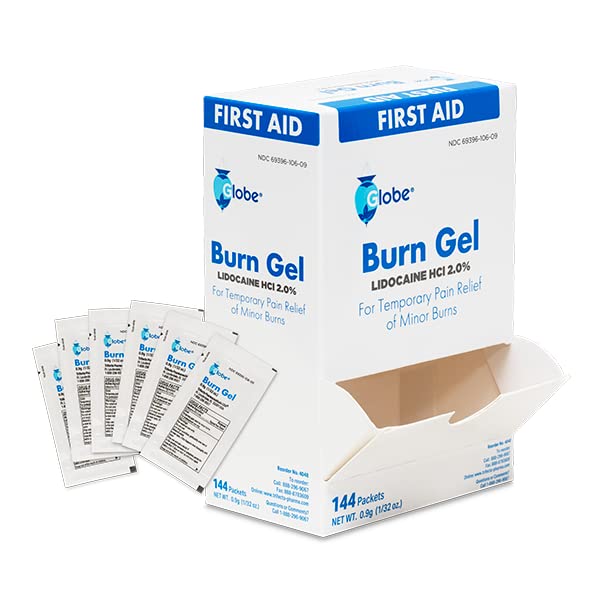 [Australia] - Globe First Aid Burn Gel with Aloe 0.9g Packets, (Box of 144) Advanced First Aid Gel for Temporary Relief of Minor Burns, Cuts, and Scrapes 