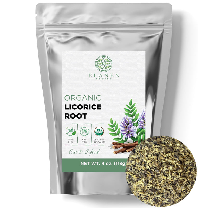 [Australia] - Organic Licorice Root 4 oz. (113g), USDA Certified Organic Licorice Root Tea, Licourice Root, Bulk Licorice Root Chopped, Liquorice, Raiz de Regaliz Licrice Root, Glycyrrhiza glabra, Cut & Sifted 4 Ounce 