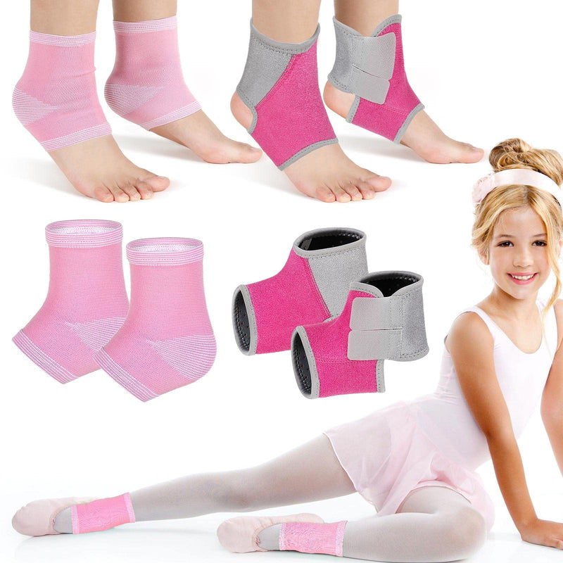 [Australia] - Tarpop 2 Pairs Kids Ankle Brace Set Foot Support Stabilizer Wraps Protector Guard Knitted Ankle Sleeve Sock Support Compression Socks for Injury Prevention(Pink,Medium) Pink Small 