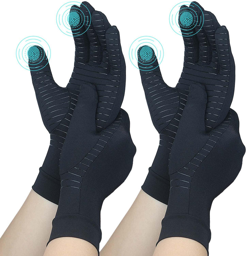 [Australia] - 2 Pairs Full Finger Copper Arthritis Gloves with Touchscreen Tip, Compression Gloves for Women Men, Relief for Rheumatoid, Osteoarthritis, Carpal Tunnel, Hand Pain, Tendonitis, Computer Typing (M) M(2 pairs) 