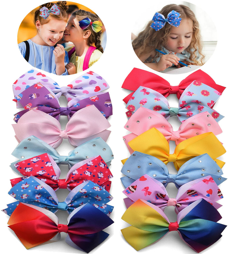 [Australia] - 14Pcs Hair Bows Alligator Clips for Girls,5 Inch Grosgrain Ribbon Hair Bows,Colorful Bow Hair Clip for Little Girls Toddler Princess Cowgirl Barbie Party 14 piece hair bows 