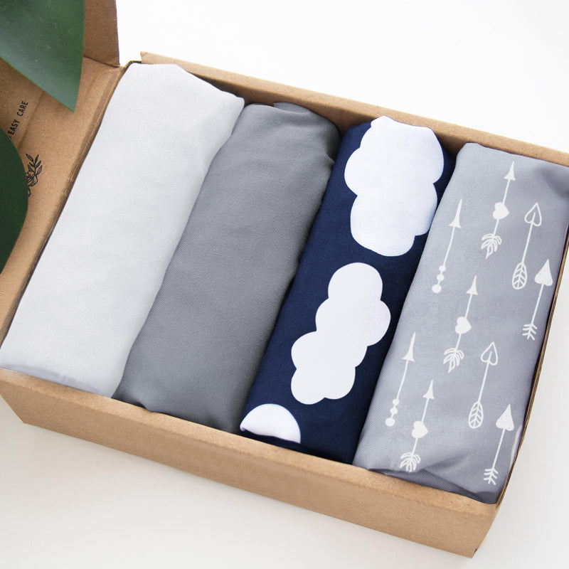 [Australia] - Baby Bassinet Sheets 4 Pack Compatible with 33" x 20" Mika Micky, Baby Delight, Dream On Me, AMKE and Other Rectangle Bassinet Mattress, Ultra Soft & Skin Friendly, Washer & Dryer Navy Blue Cloud for Mika Mikcy & Baby Delight & Bedside Sleeper 