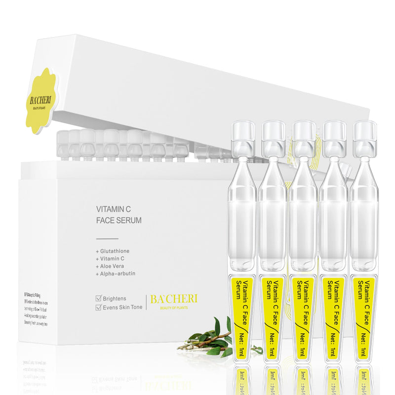 Vitamin C Face Serum with Glutathione, 4D Hyaluronic Acid & Aloe Vera – Lightweight Brightening & Hydrating Ampoule for Daily Skincare, Dark Spots, Sensitive Skin Friendly - (1.0 ml)*30 Vials