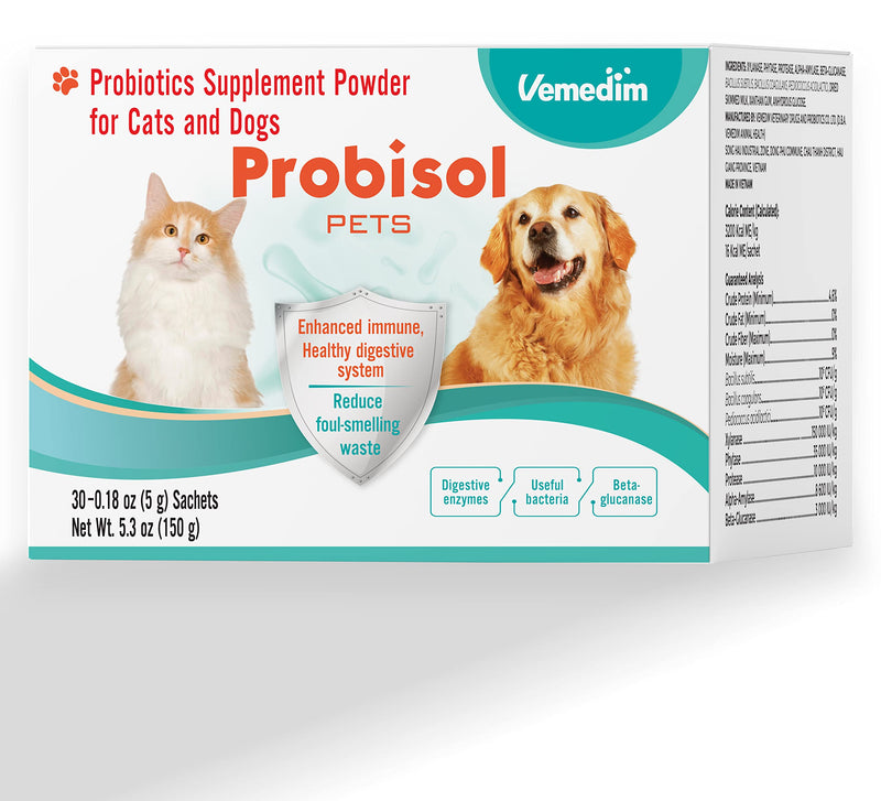 Probisol Pets, Probiotic Powder for Dogs and Cats, Helps Support A Healthy Immune, Digestive System, Decrease Foul-Smelling Waste, Better Digestion/Milk Flavored/ 5.3oz (150g)-30 Packets - PawsPlanet Australia