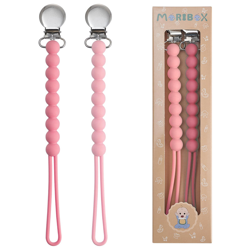 [Australia] - Pacifier Clips Baby Girls - MORIBOX Paci Clip Soothe Baby Binky Holder for Shower Birthday Gift 2 Pack R-Pink 