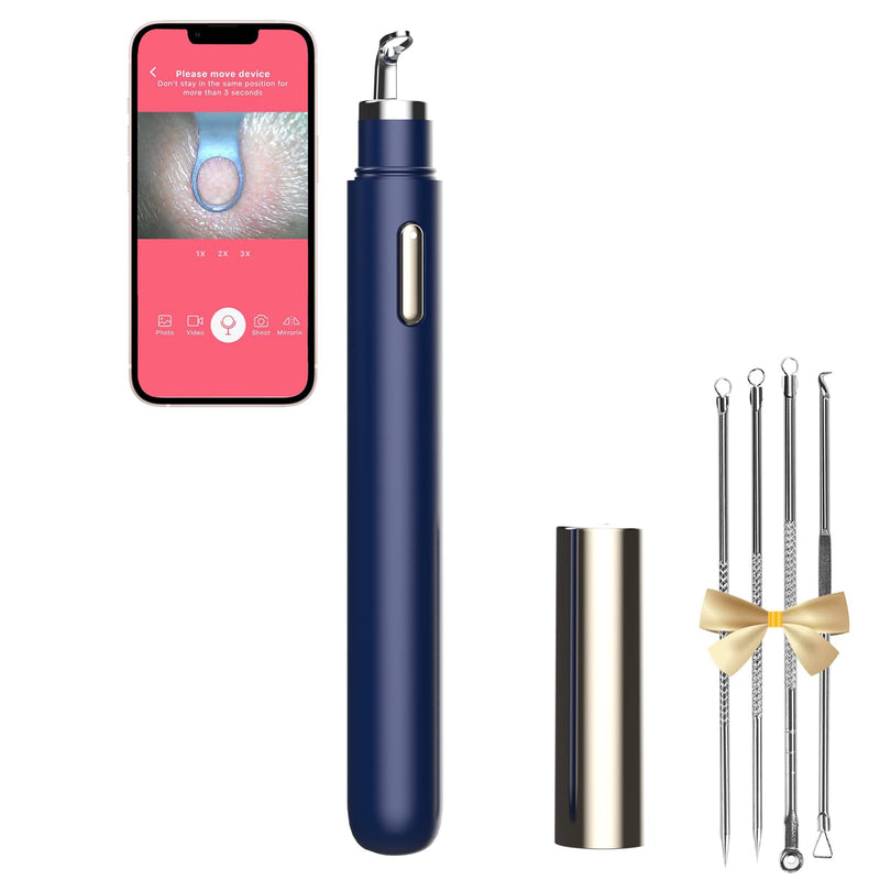 Blackhead Remover with Camera, WiFi Visual Blackhead Remover Tools with White/Blue Lights for iPhone, Android Phones Women Gift Blackhead Remover - Navy Blue