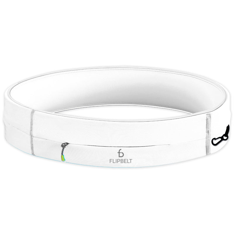 FlipBelt Zipper Running Belt, Waist Pack for Fitness and Running, US Company Medium White