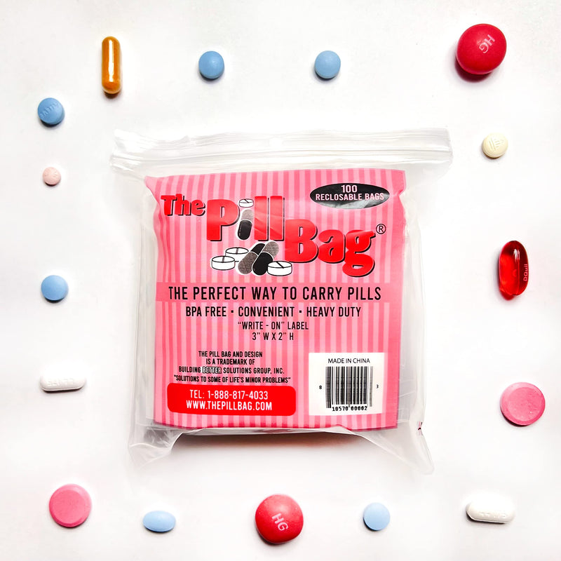3 mil Strong, Flexible, Comfortable.The Pill Bag Medicine Pill Organizer, Resealable, Disposable Pouches for Vitamins, Gummies, Plastic Bags Travel, Walks, Exercise, Clean,Standard Size100 Count