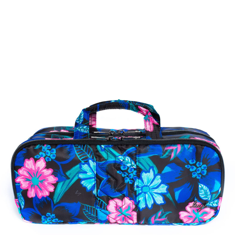 Lug Flatbed Slim Cosmetic Case for Women – Travel Toiletry Organizer with Multiple Compartments, Lightweight Water-Resistant Polyester – Resort Black