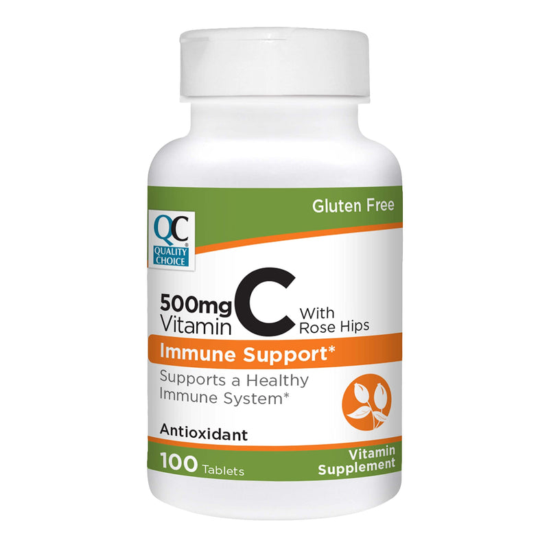 Quality Choice 500 mg Vitamin C with Rose Hip Supplement Immune System Health Tablets 100 Count Bottles 1