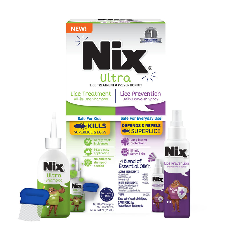 [Australia] - Nix Lice Treatment & Prevention Kit, All-in-One Shampoo, 4 fl oz, with Lice Removal Comb and Lice Prevention Daily Leave-in Spray, 6 fl oz 