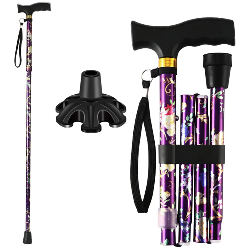 [Australia] - Walking Cane LIXIANG Cane for Man/Woman | Mobility & Daily Living Aids | 5-Level Height Adjustable Walking Stick | Comfortable Plastic T-Handle Portable Walking Stick Folding Cane Purple printing 
