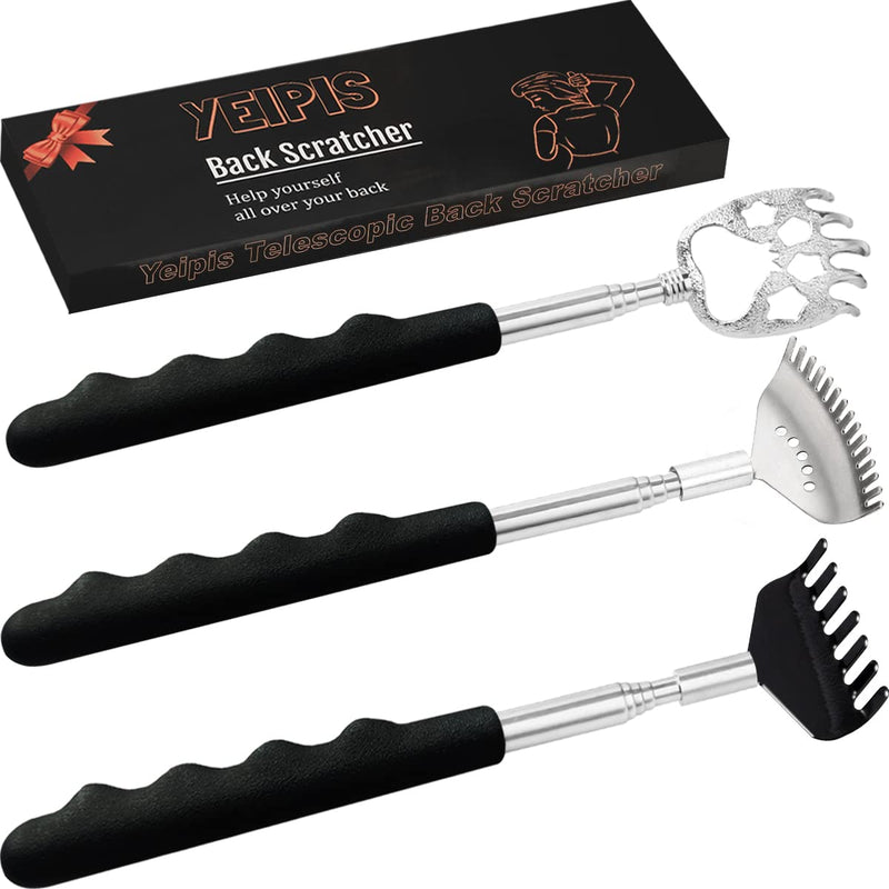 [Australia] - 3 Pack Different Back Scratcher Metal Portable Telescoping with Rubber Handles, Extendable Back Massager Tool with Beautiful Box, Stocking Stuffers for Men Women Kids Adults (Black) Black 