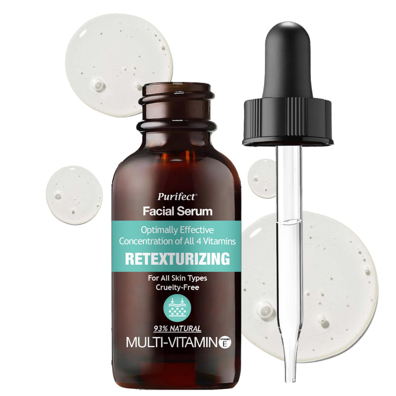 Purifect Retexturizing Multi-Vitamin Facial Serum with Vitamin C, E, B & K - Hydrating & Brightening Face Serum for All Skin Types, Supports Skin Barrier, Moisturizing, Vegan, Cruelty Free - 1 fl oz 1 Fl Oz (Pack of 1)